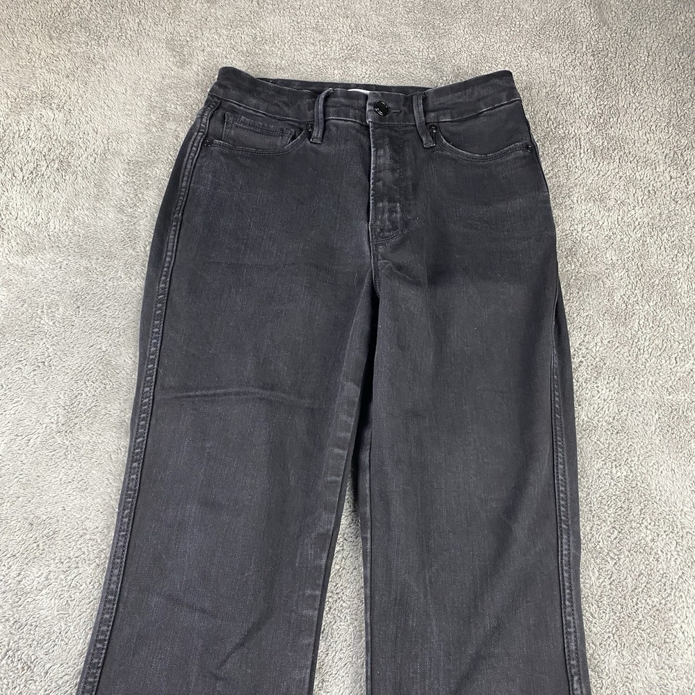 Good American Good Straight Jeans Womens 6/ 28 Black‎ Dark Wash Denim Mid Rise - Picture 3 of 13